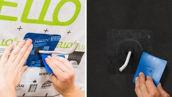 3. Tape the grommet and rub firmly to secure the adhesive bond